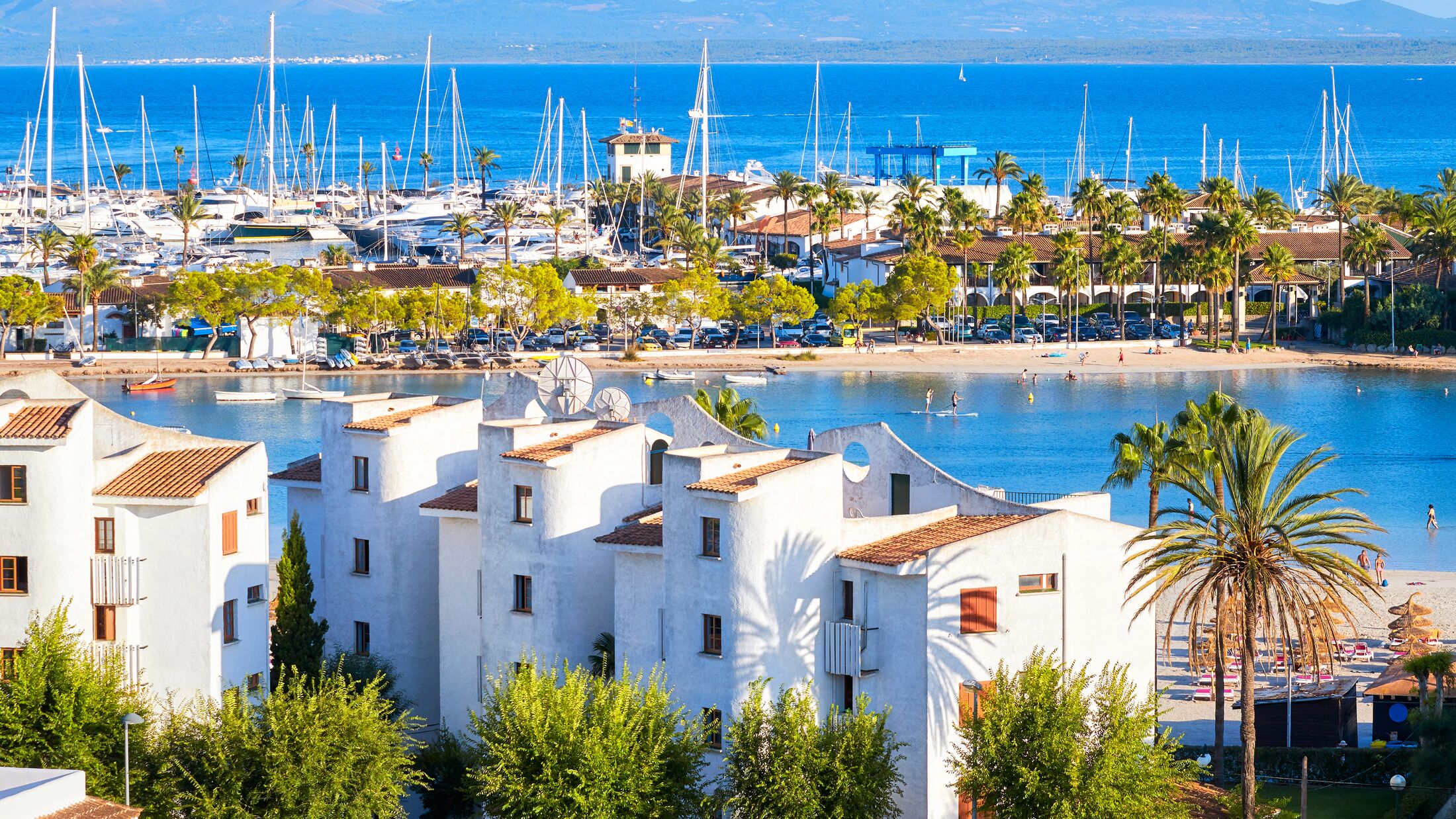 View of Alcudia, main tourist center in the North of Majorca on the eastern coast, Spain.