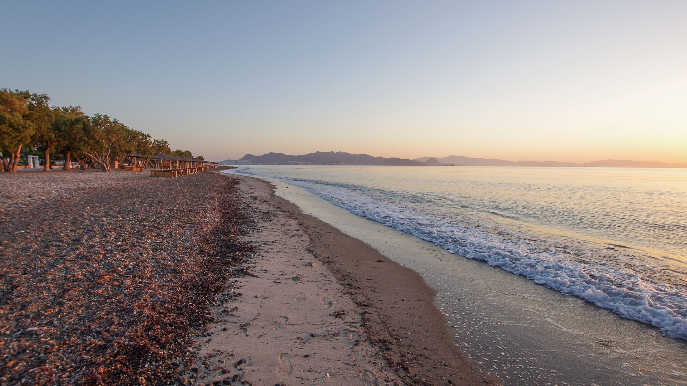 Early morning dawn in beautiful lambi beach Kos island, Greece