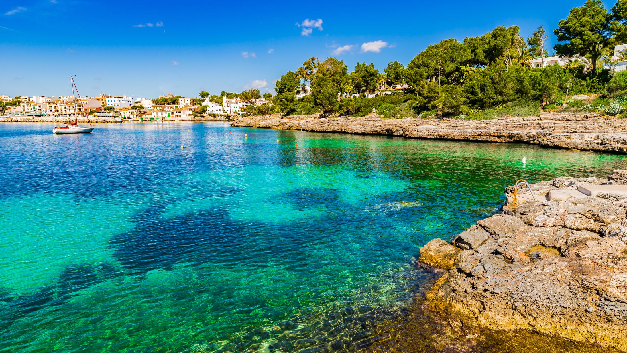 Beautiful coastline scenery on Majorca island, coast of Porto Petro, Balearic Islands, Spain Mediterranean Sea.