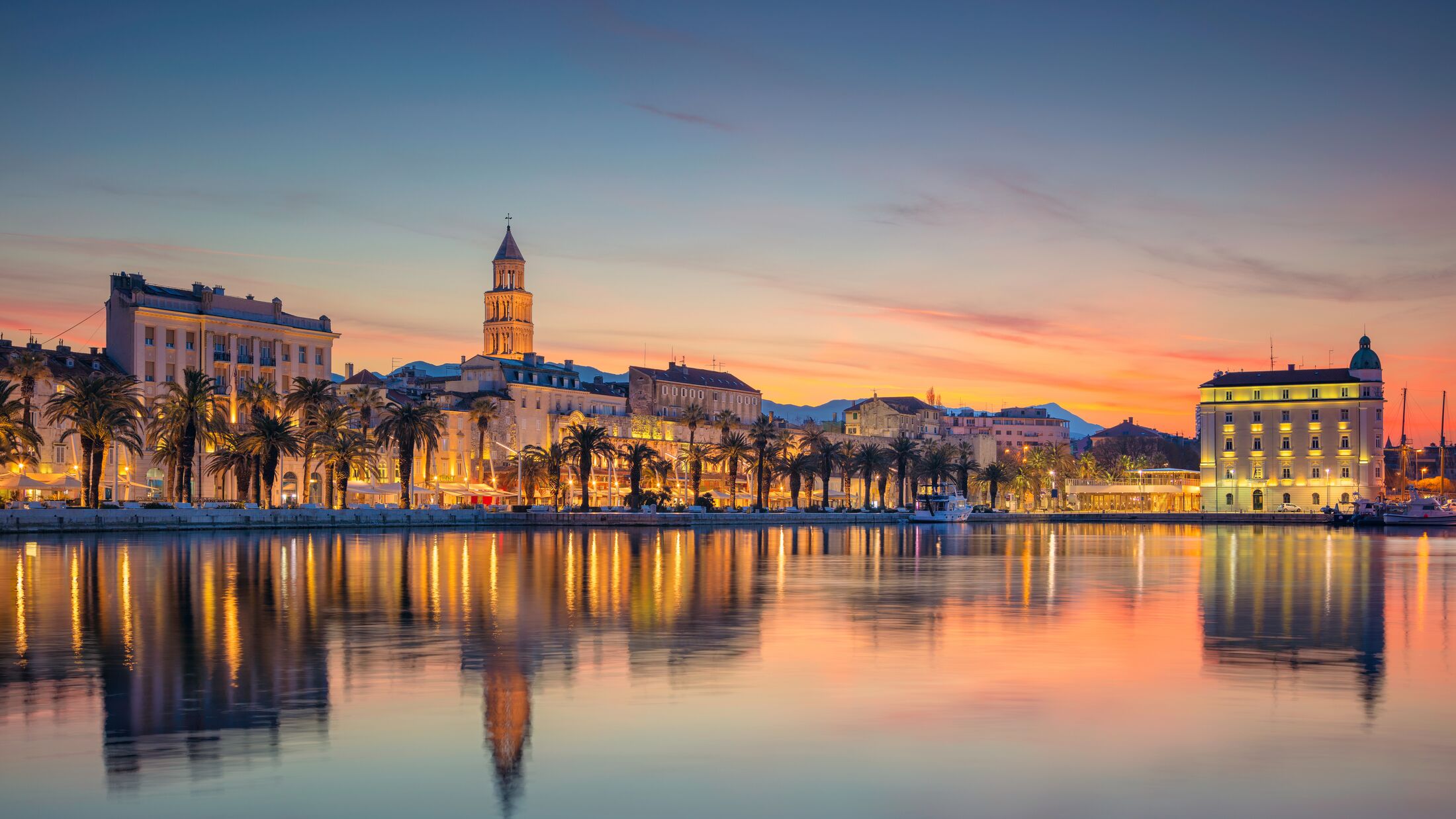 Split. Beautiful romantic old town of Split during beautiful sunrise. Croatia,Europe.